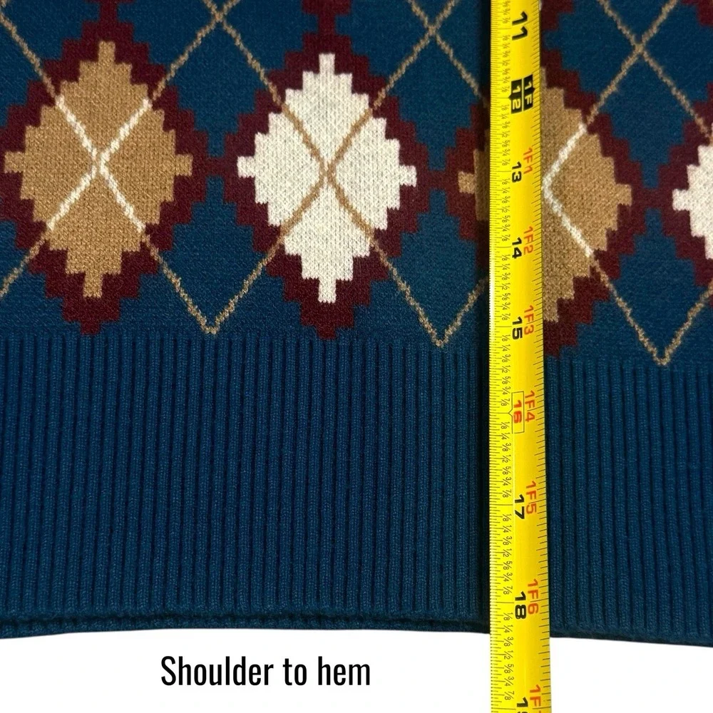 NWOT Cider Sweater Vest Blue Argyle Print Academia Preppy Old Money‎ S/M